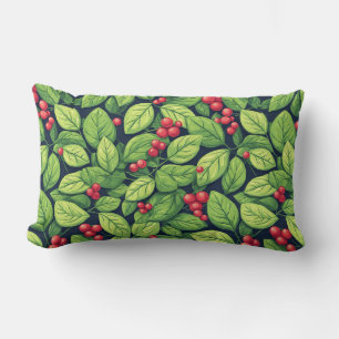 Nature-Inspired Pattern With Vibrant Green Leaves Lumbar Pillow