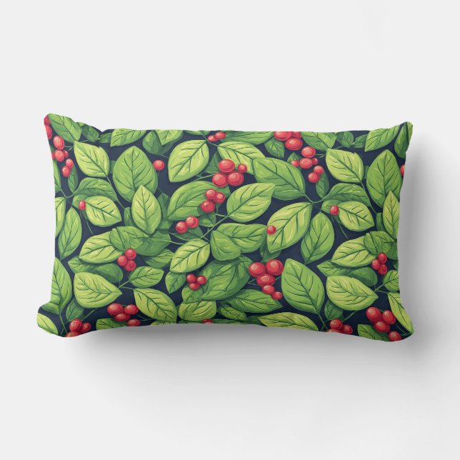 Nature-Inspired Pattern With Vibrant Green Leaves Lumbar Pillow (Front)