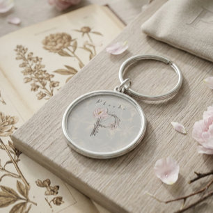 Nature-Inspired Phoebe Peony P Monogram Design Keychain