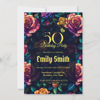 Nature Inspired Rose Sparkle 5Th Birthday Invitation