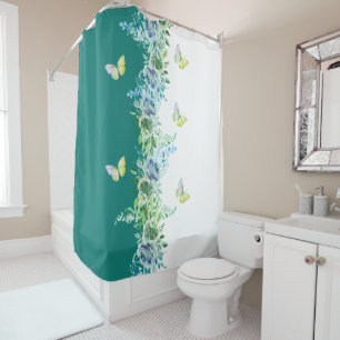 Nature-Inspired Teal Green Shower Curtain