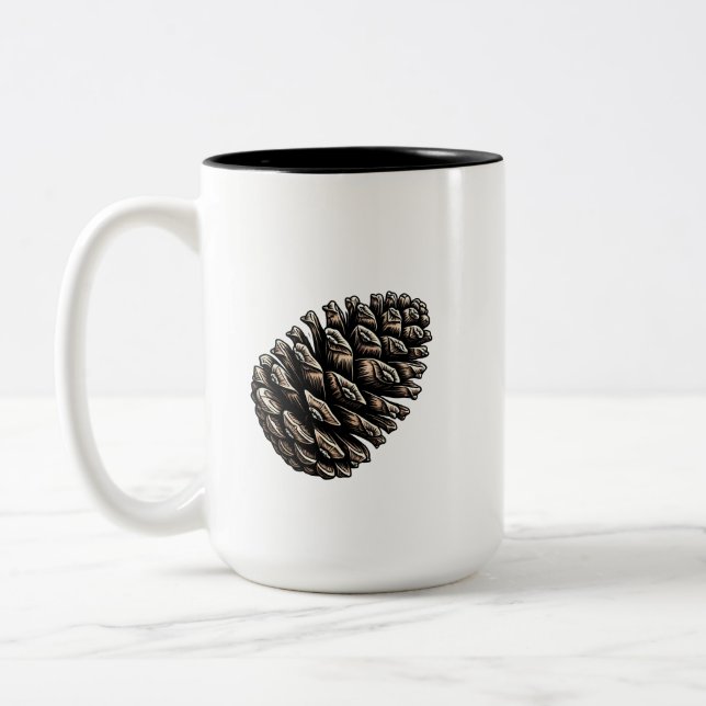 Nature-Inspired Two-Tone Pine Cone Mug – 15 oz (Left)
