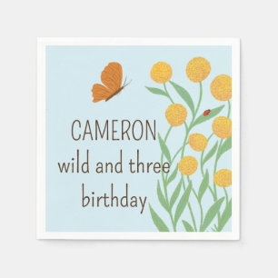 Nature Inspired Wild and Three Kid Birthday Napkin