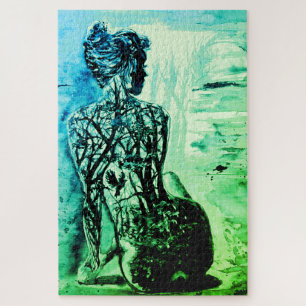 Nature Lady Jigsaw Puzzle Peinture Art Vert