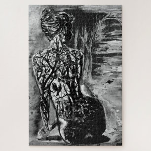 Nature Lady Jigsaw Puzzle Peinture noir et blanc