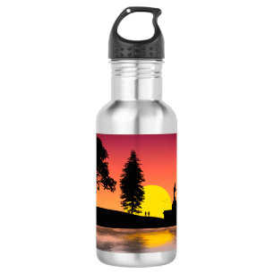 Nature Lake Trees Couple Silhouette Artwork 532 Ml Water Bottle