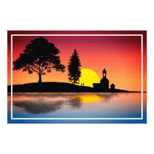 Nature Lake Trees Couple Silhouette Artwork-57178 Photo Print