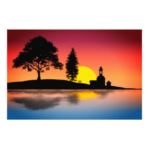 Nature Lake Trees Couple Silhouette Artwork-57178 Photo Print