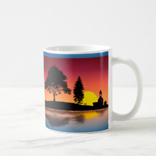 Nature Lake Trees Couple Silhouette Artwork Coffee Mug