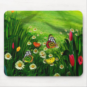 Nature Landscape- Butterfly's & Flowers Mouse Pad