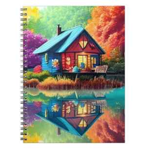 Nature Landscape Illustration with Lake Cottage Notebook