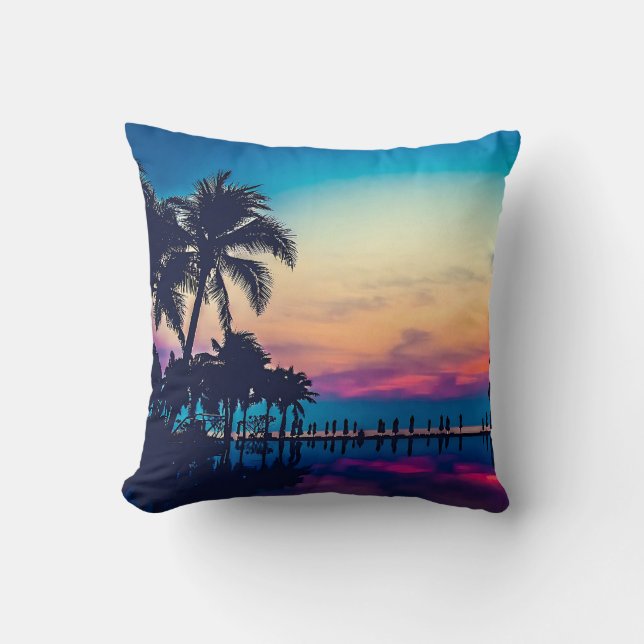 Nature Landscape Pool Palm Trees-25925 Throw Pillow (Front)