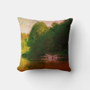 Nature Landscape Scenery Swans Flying Throw Pillow
