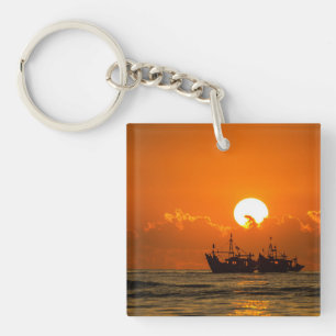 Nature Landscape Sunset with Boat-68465 Keychain