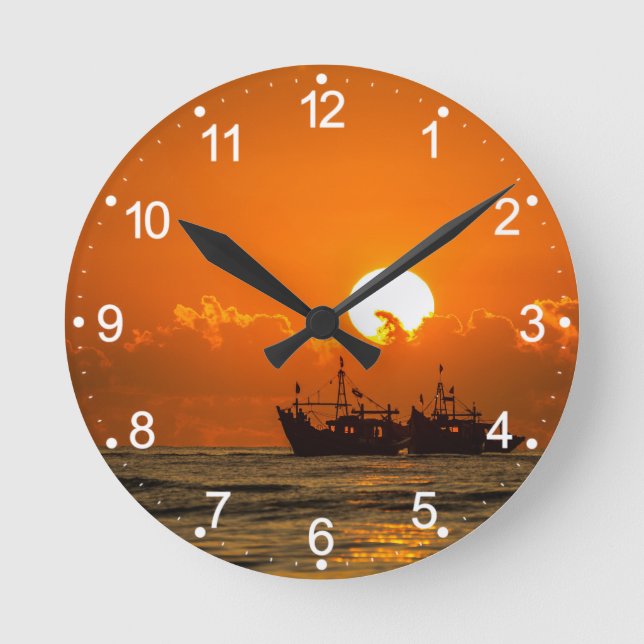 Nature Landscape Sunset with Boat-68465 Round Clock (Front)