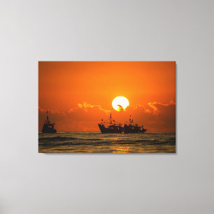 Nature Landscape Sunset with Boat Canvas Print