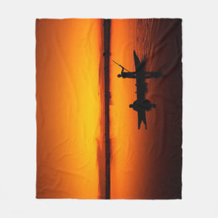 Nature Landscape Sunset with Boat  Fleece Blanket