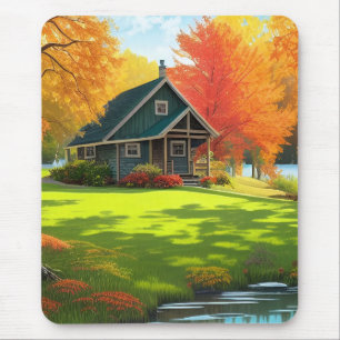 Nature Landscape with Lake and Cottage Mouse Pad
