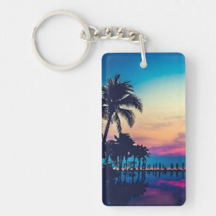 Nature Landscape with Pool Palm Trees-25925 Keychain