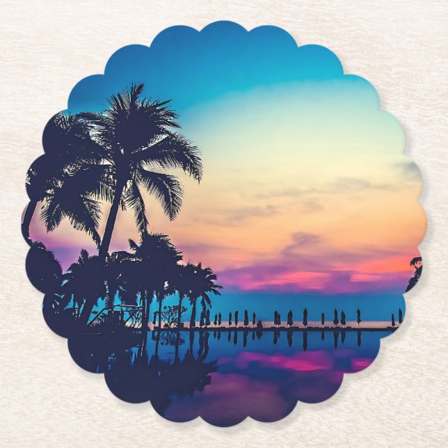 Nature Landscape with Pool Palm Trees-25925 Paper Coaster (Front)