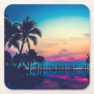 Nature Landscape with Pool Palm Trees-25925 Square Paper Coaster
