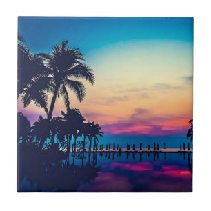 Nature Landscape with  Pool Palm Trees Tile