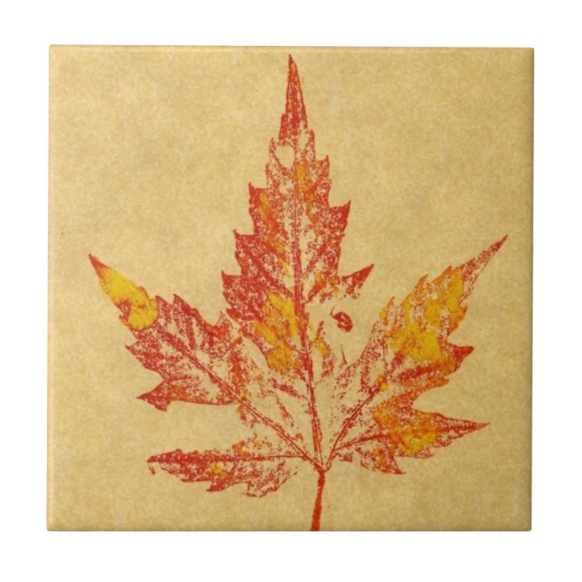 Nature leaf print of fall maple in yellows and red tile (Front)