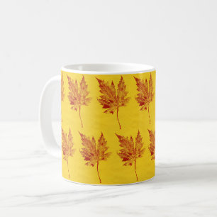 Nature Leaf Print red maple leaf on yellow paper. Coffee Mug
