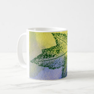 Nature Leaf Print spring maple yellow blue green Coffee Mug