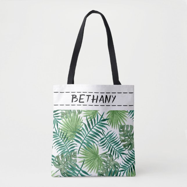 nature leaves  custom personalized green tote bag (Front)