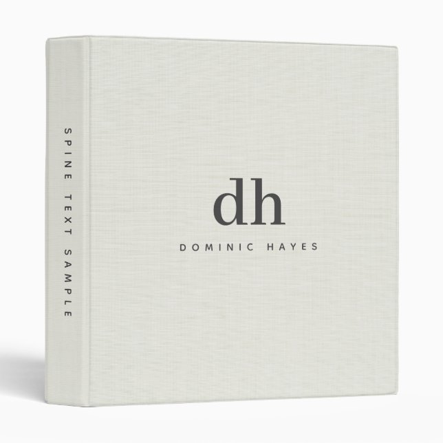 Nature Linen Texture Minimal Elegant Monogram Binder (Front/Spine)
