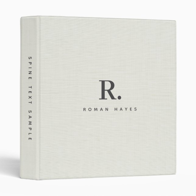 Nature Linen Texture Minimal Elegant Monogram Binder (Front/Spine)