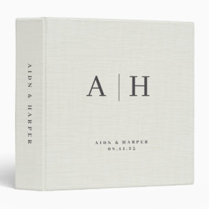 Nature Linen Texture Wedding Note Custom Monogram Binder