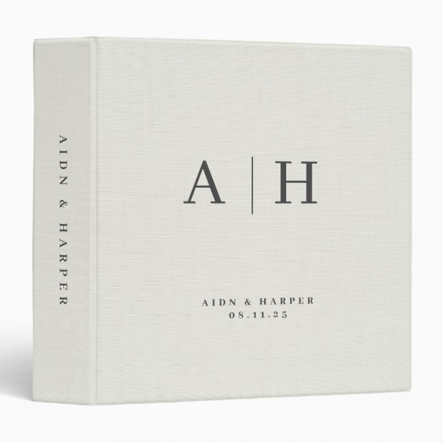 Nature Linen Texture Wedding Note Custom Monogram Binder (Front/Spine)