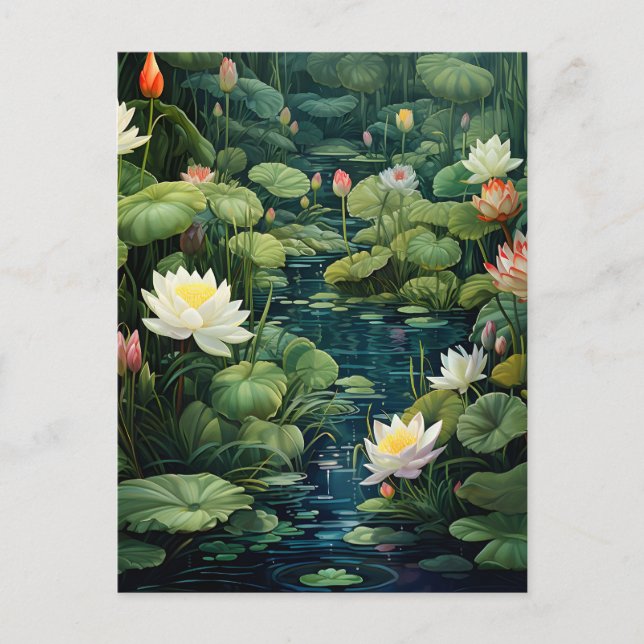 Nature Lotus Water Lily Pond Landscape Announcement Postcard (Front)