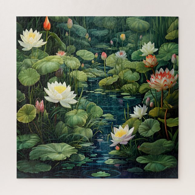 Nature Lotus Water Lily Pond Landscape Jigsaw Puzzle (Vertical)