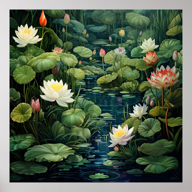 Nature Lotus Water Lily Pond Landscape Poster (Front)