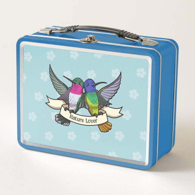 Nature Lover Colourful Hummingbirds Cartoon Metal Lunch Box (Front)