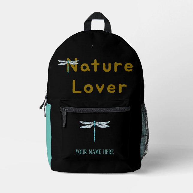 nature lover, dragonfly (name) printed backpack (Front)