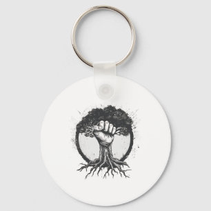 Nature Lover Environmentalist Fist Tree Roots Eart Keychain