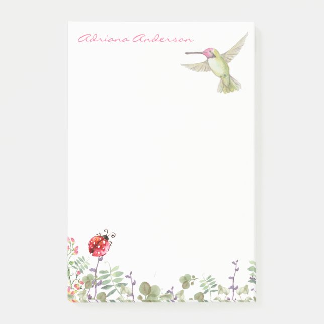 Nature Lover | Hummingbird Ladybug Garden Monogram Post-it Notes (Front)