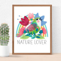 Nature Lover Watercolor Bird Flowers Rainbow Colou
