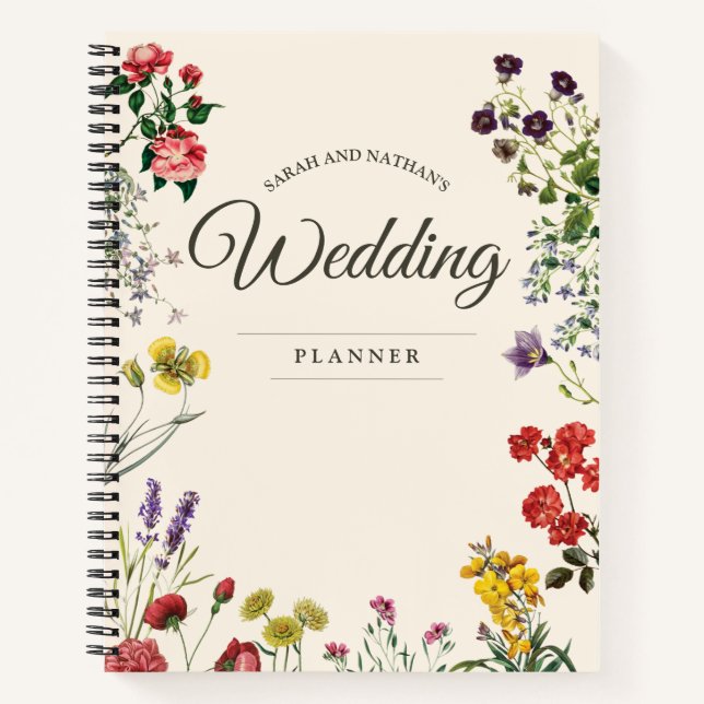 Nature Lovers Antique Floral Bridal Planner Notebook (Front)