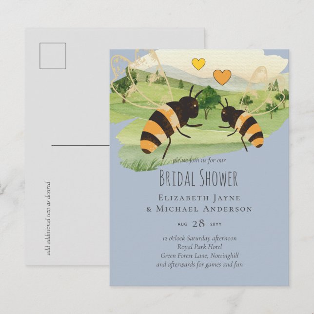 Nature Lovers Countryside Bees Wedding Postcard (Front/Back)