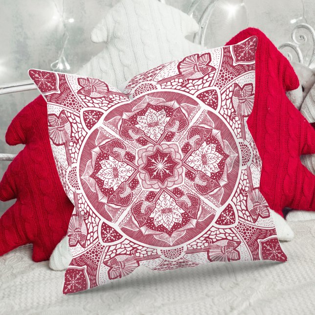 Nature Mandala Christmas Bird Choose Your Colour Throw Pillow (Creator Uploaded)