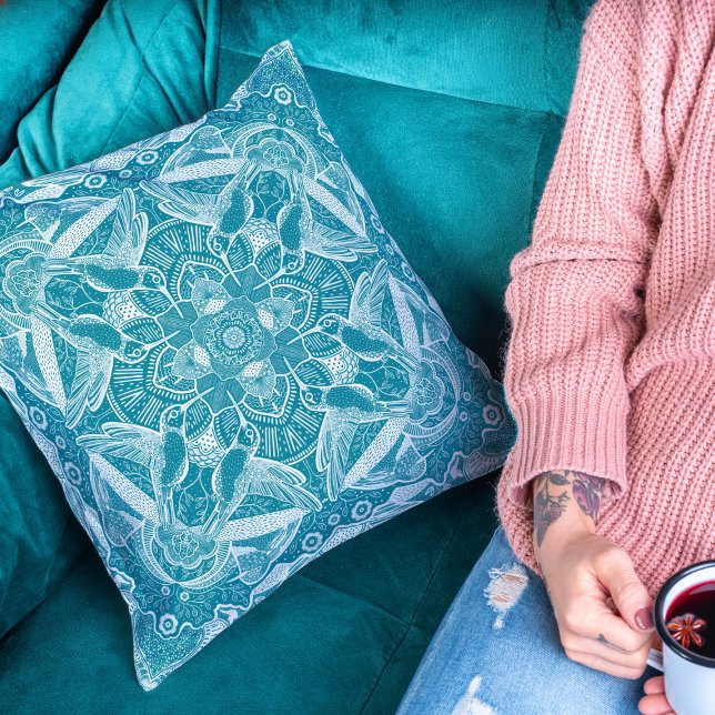 Nature Mandala Hummingbirds Choose Your Colour Throw Pillow (Creator Uploaded)