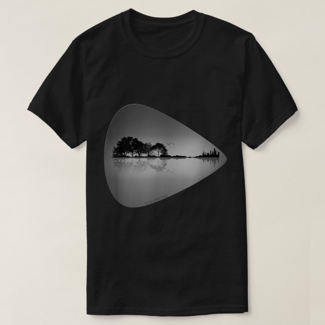Nature Meets City Guitar Pick Design T-Shirt (Design Front)