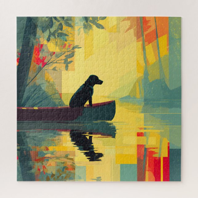 Nature Minimalist Black Labrador Canoe Jigsaw Puzzle (Vertical)