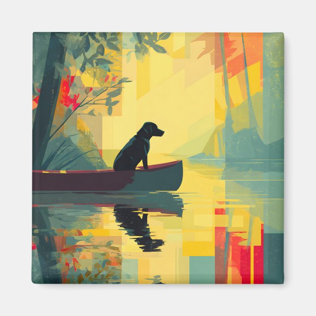 Nature Minimalist Black Labrador Canoe Magnet (Front)