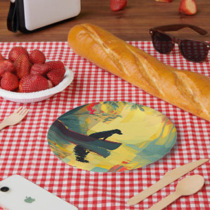 Nature Minimalist Black Labrador Canoe Paper Plate